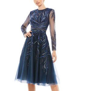 MAC DUGGAL 11136 EMBELLISHED TEA LENGTH ILLUSIONS TWILIGHT MIDI COCKTAIL DRESS 8